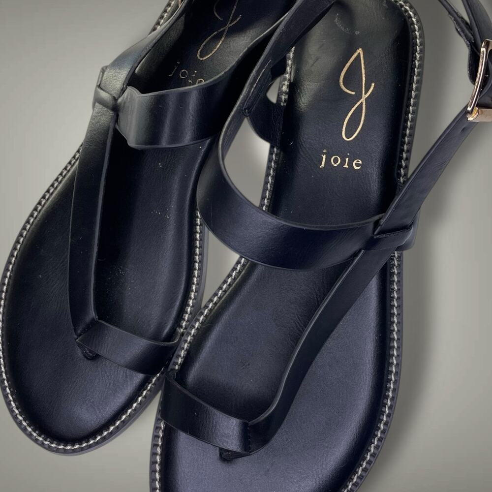 Size 9 JOIE Lennox Black Vegan Leather Toe Ring Women's Flip Flop Sandals EUC